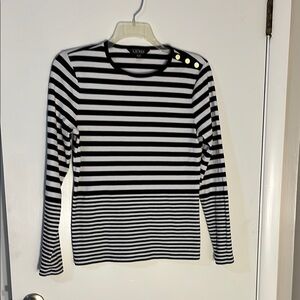 Ralph Lauren Black and White Striped Women's Top XL